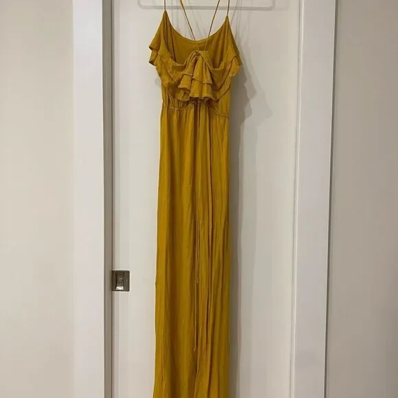 XXI Yellow Gold boho festival Empire waist tie back Ruffle top Maxi Dress S - Picture 2 of 6